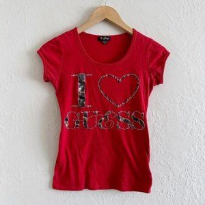 Y2K Guess Graphic Print Red Tee Size XS